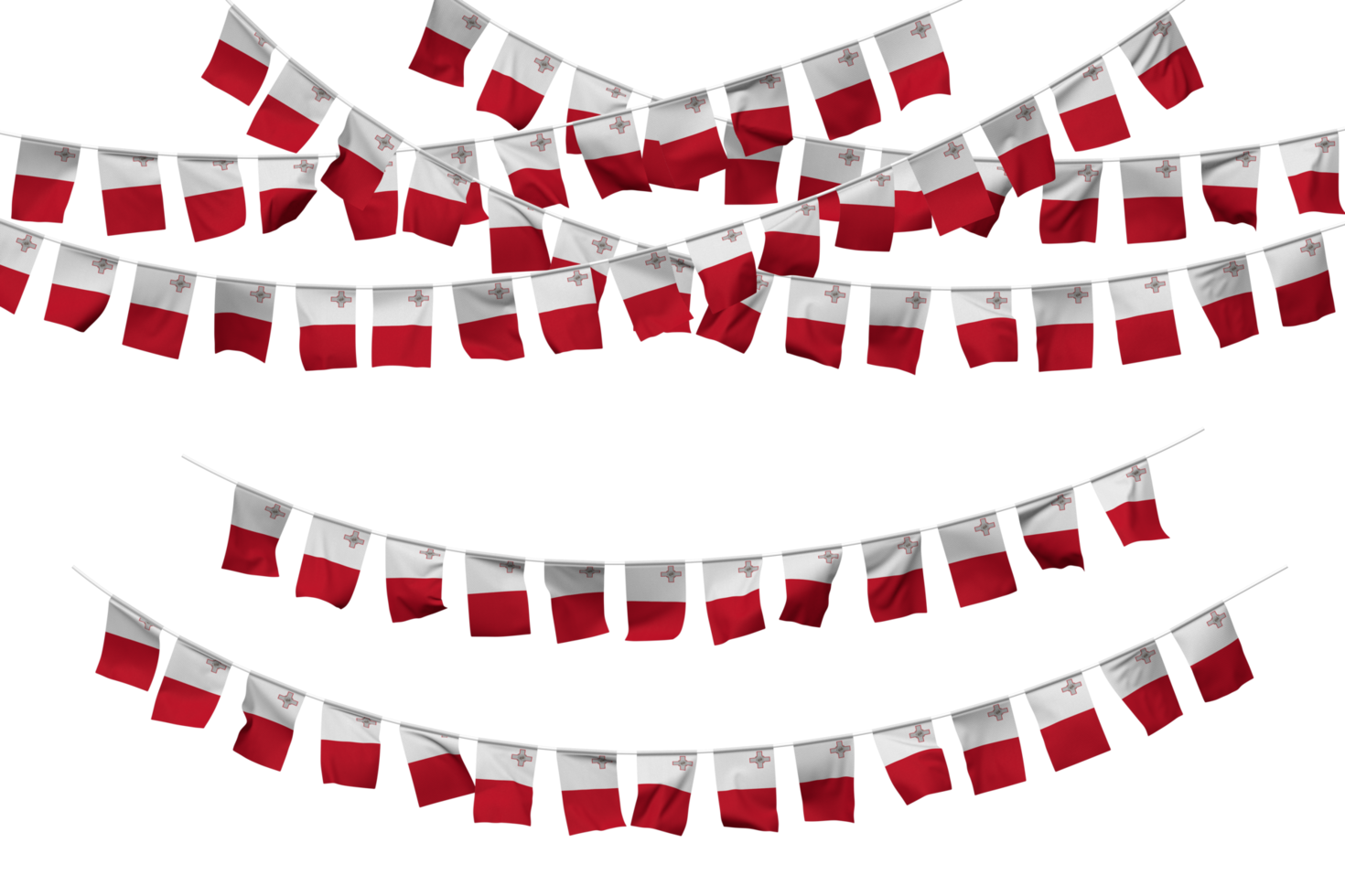 Malta Flag Bunting Decoration on The Rope, Jhandi, Set of Small Flag Celebration, 3D Rendering png