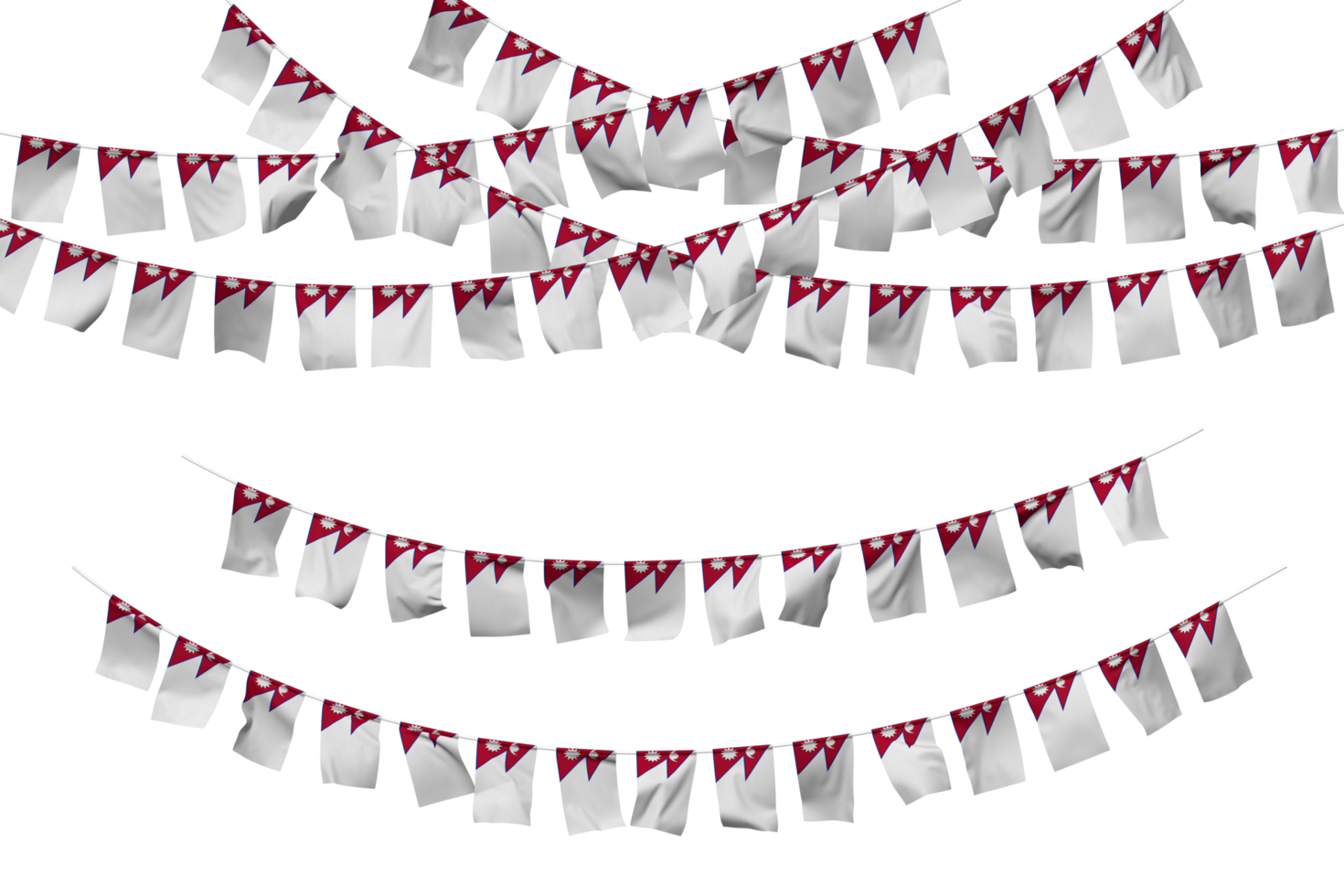 Nepal Flag Bunting Decoration on The Rope, Jhandi, Set of Small Flag Celebration, 3D Rendering png