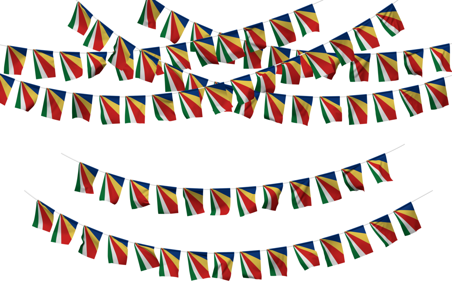 Seychelles Flag Bunting Decoration on The Rope, Jhandi, Set of Small Flag Celebration, 3D Rendering png