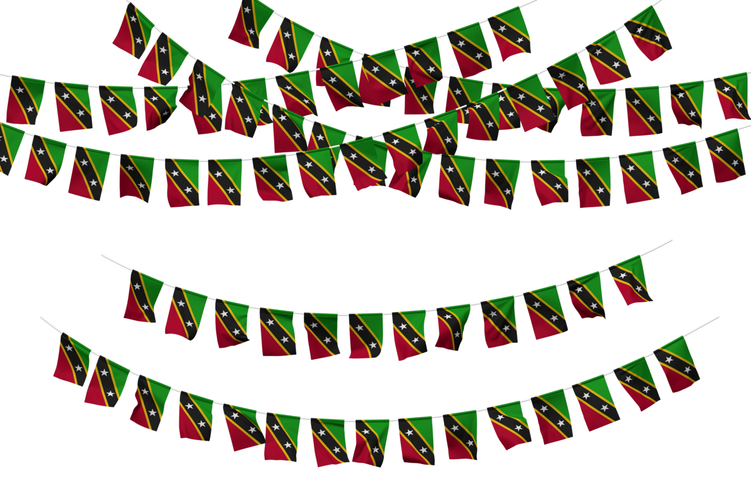Saint Kitts and Nevis Flag Bunting Decoration on The Rope, Jhandi, Set of Small Flag Celebration, 3D Rendering png