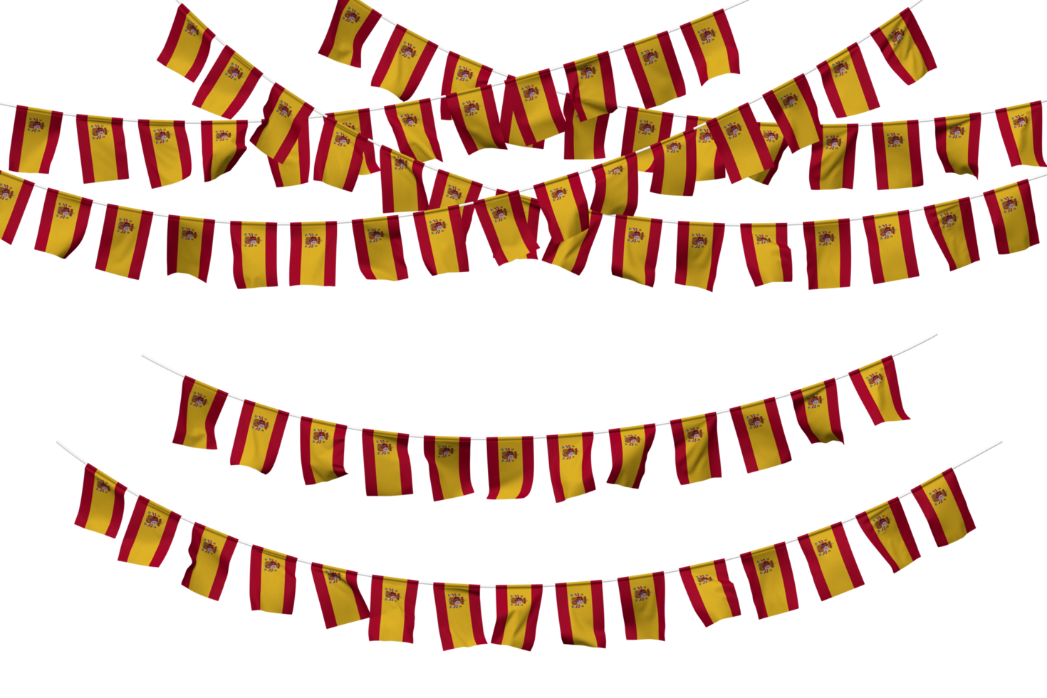 Espanha bandeira estamenha decoração em a corda, jhandi, conjunto do pequeno bandeira celebração, 3d Renderização png