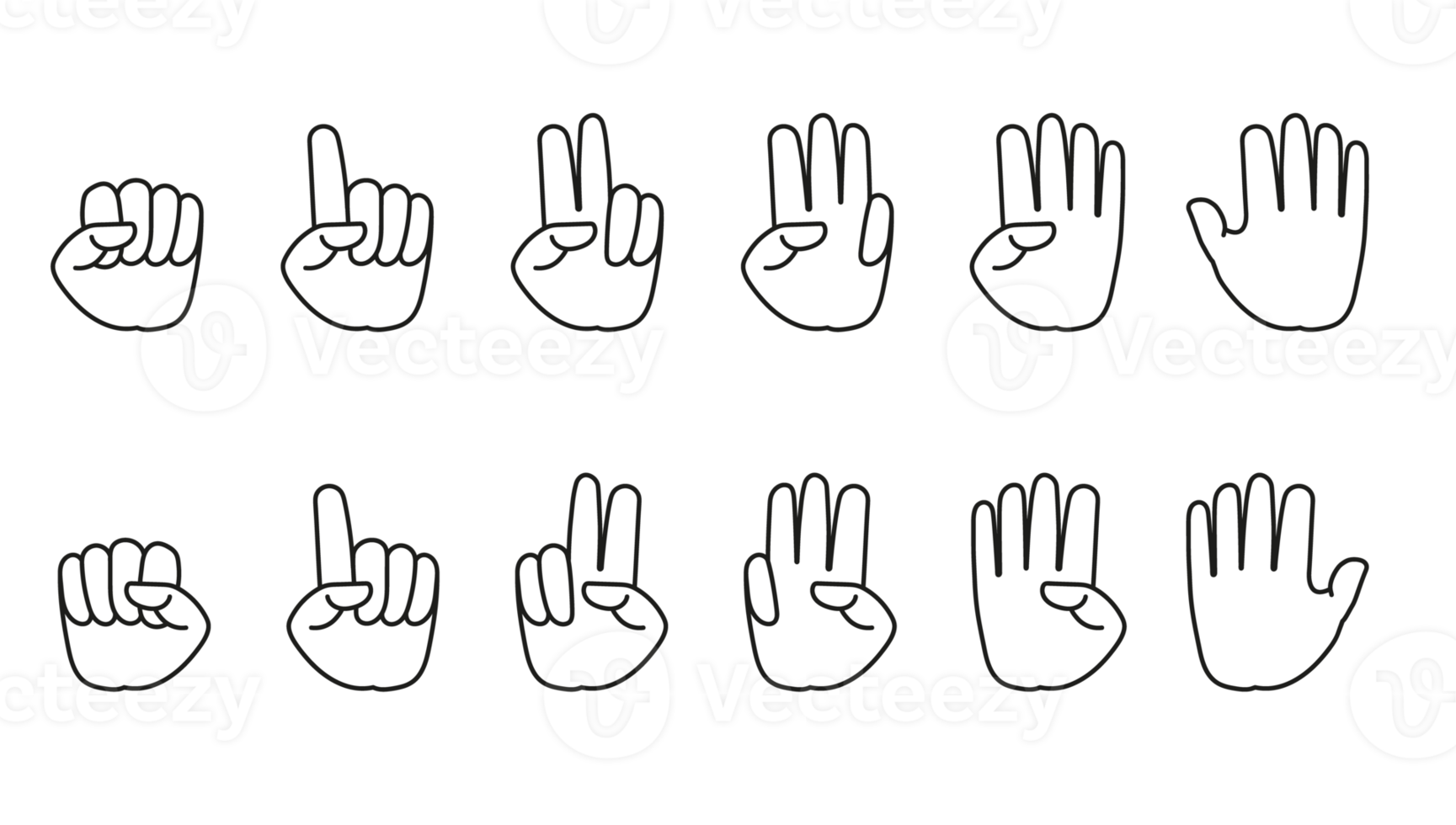 illustration set of hand show finger transparent backtround one to ten with left hand and right hand png