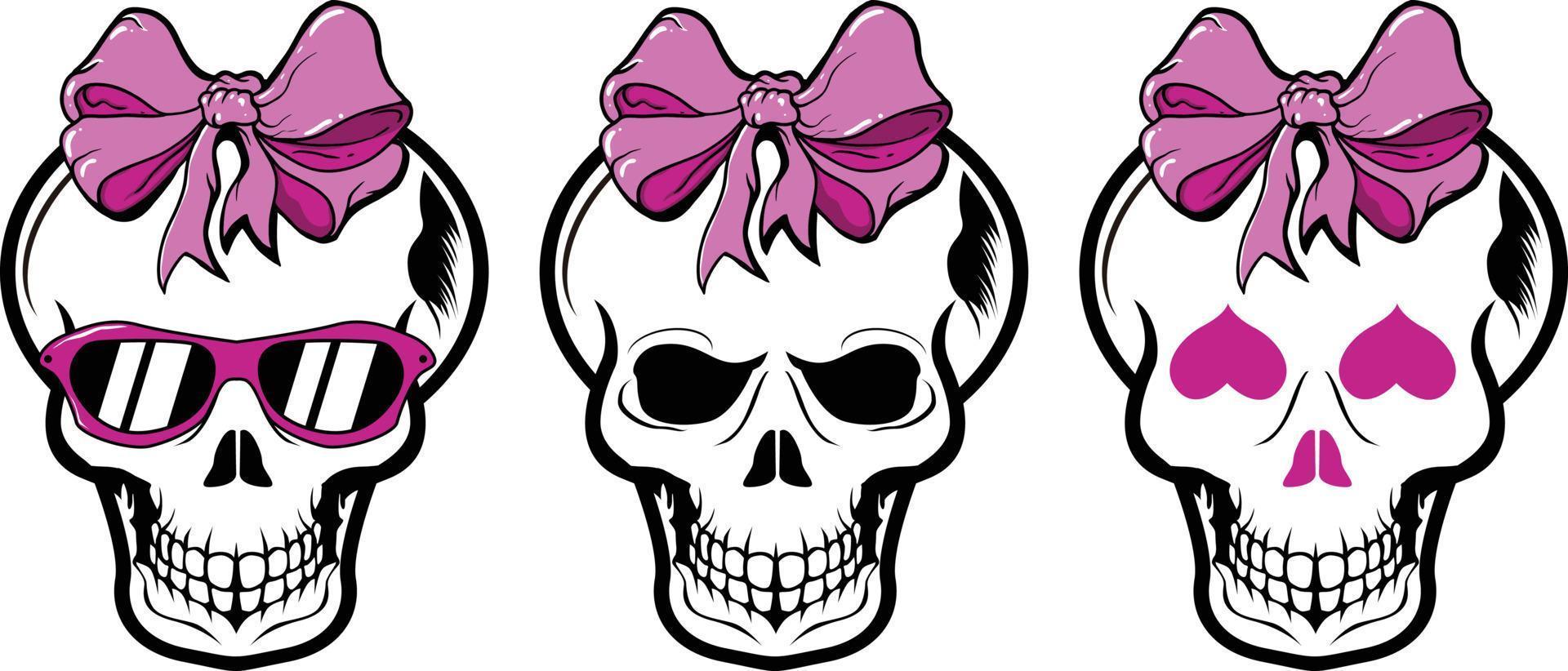 Skull girl  with hat ribbon funny cute vector image illustrations