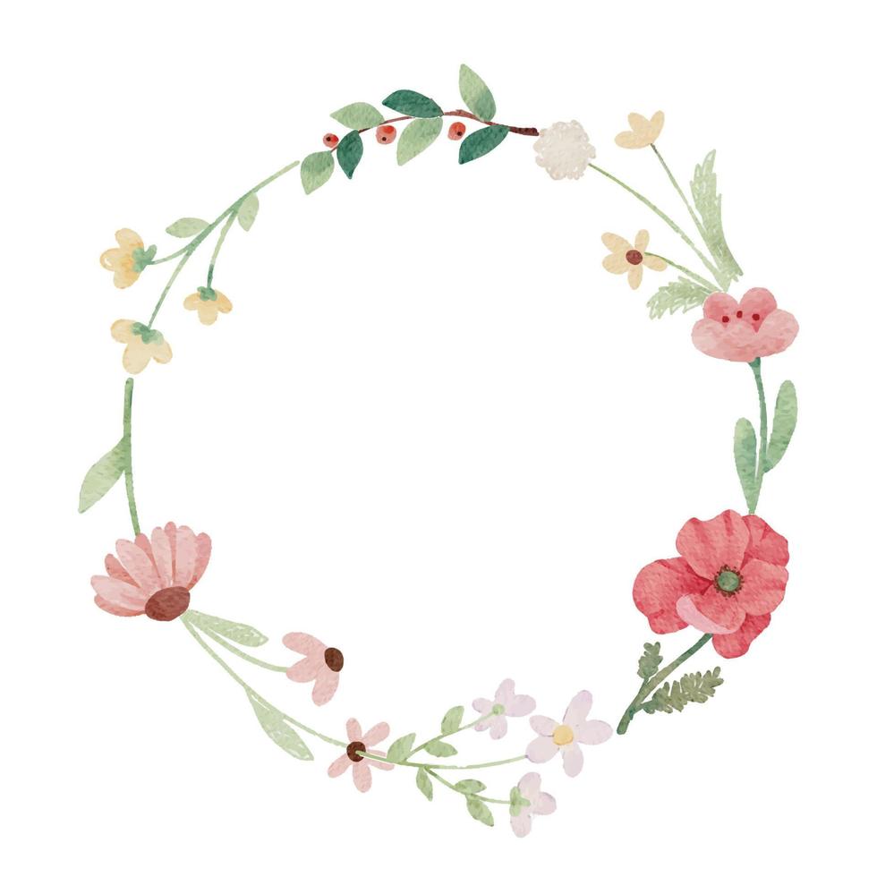 watercolor tiny wild flower botanical wreath frame vector