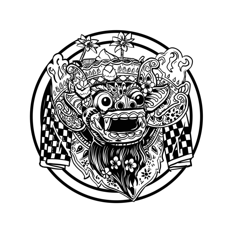 Barong Bali Dance Mask Vector Illustrations Traditional