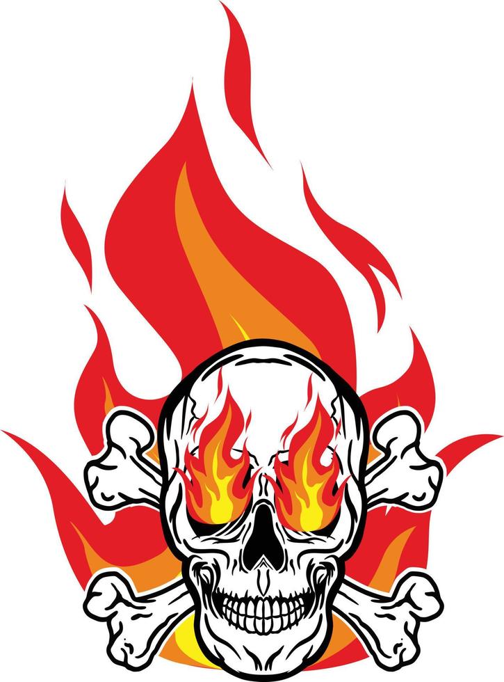 Skull head crossbones flame fire vector image illustrations
