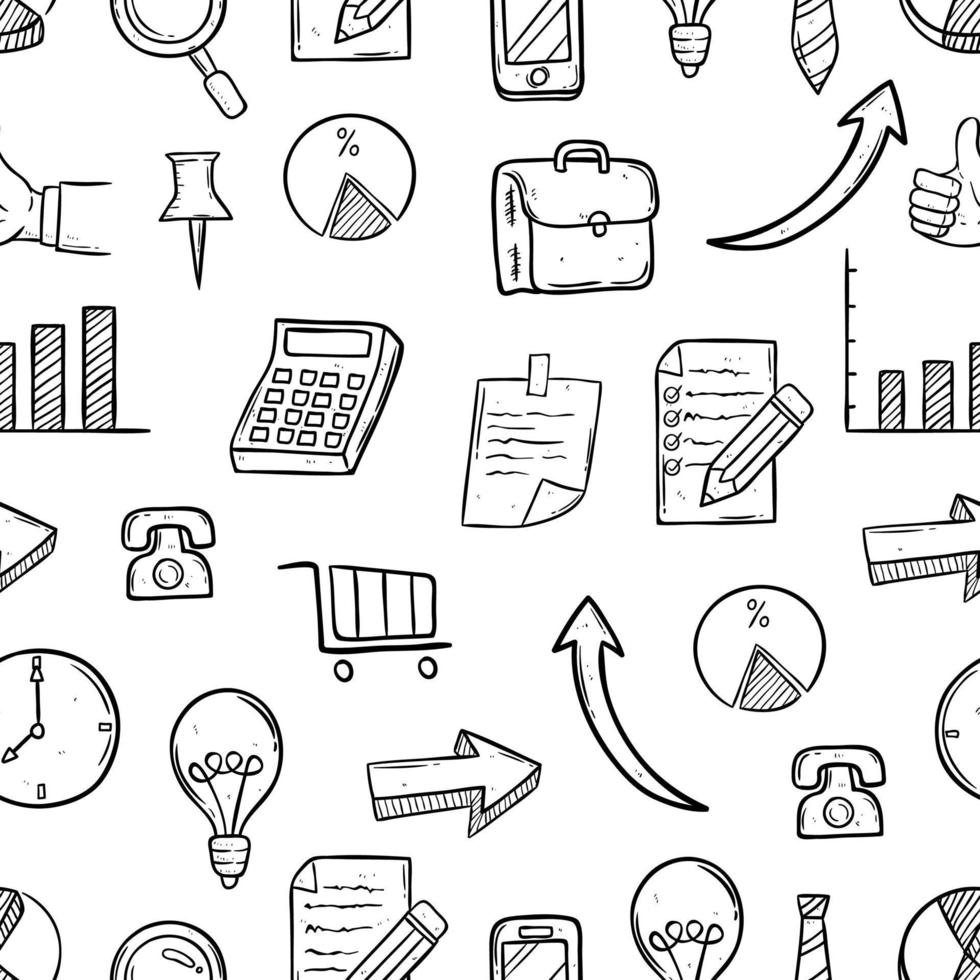 seamless pattern of business doodle icons on white background vector