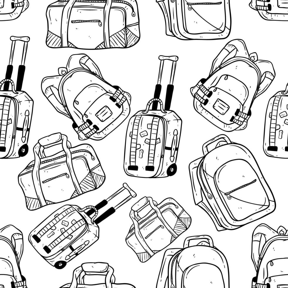 hand drawing bag collection for travel in seamless pattern vector