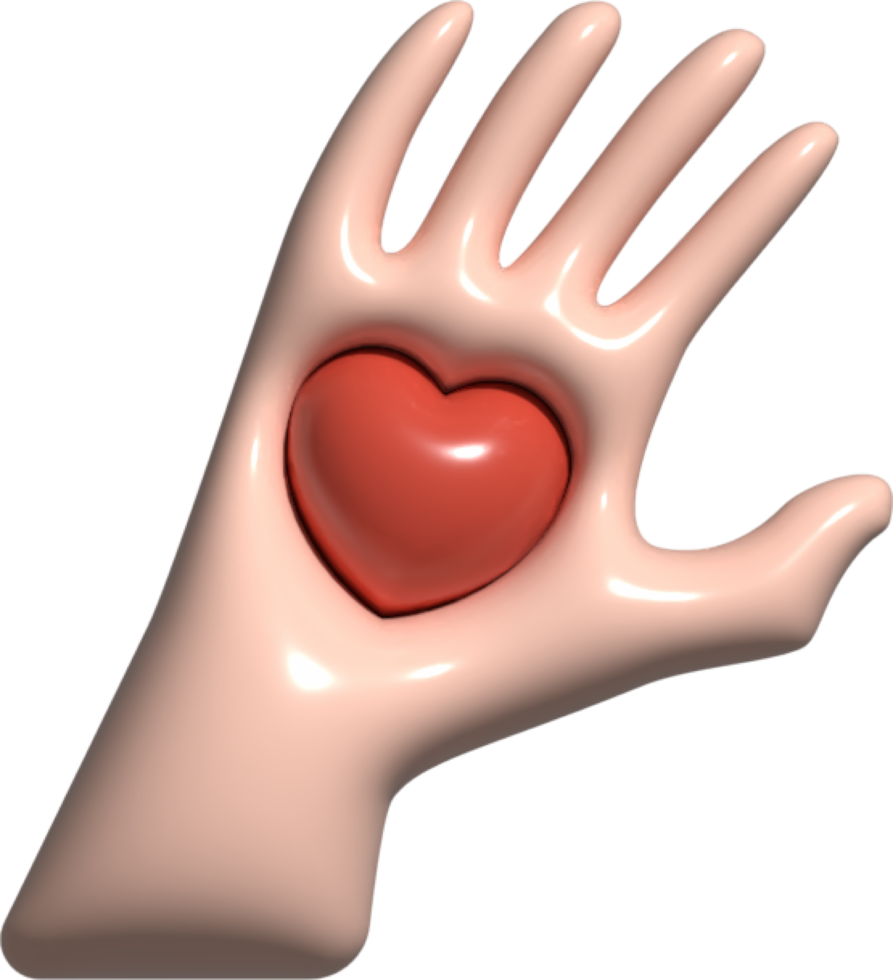3D hand that hold a heart. Illustration isolated on transparant background. png