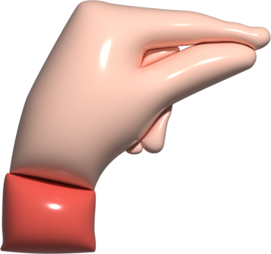 3D hand in pinch gesture. Isolated illustration on transparent background. png