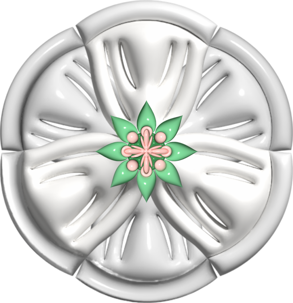 3D mandala flower, elements for decorations. Isolated illustration is on white background. Top view. png