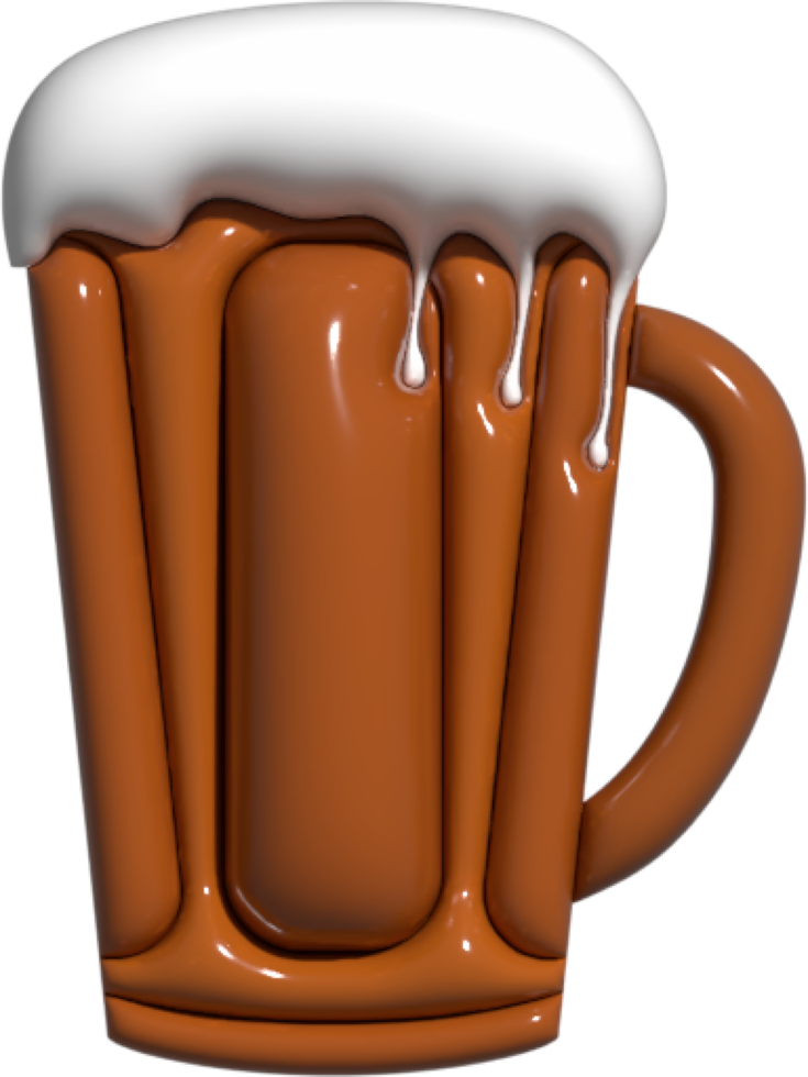 3D beer glass isolated on transparant background. png