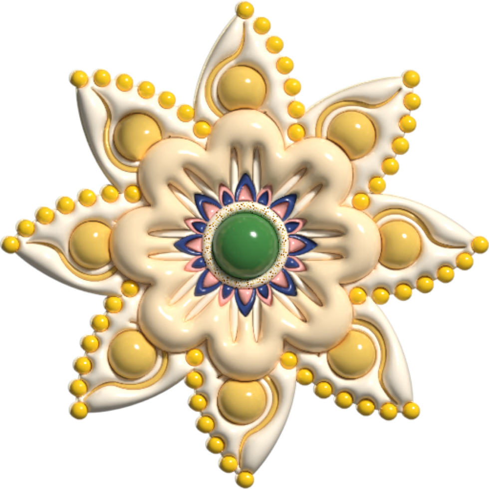 3D mandala flower, elements for decorations. Isolated illustration is on white background. Top view. png