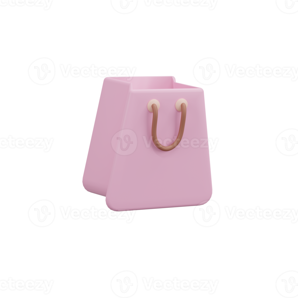 3D rendering.Pink shopping bag on pastel blue background. discount sale, png