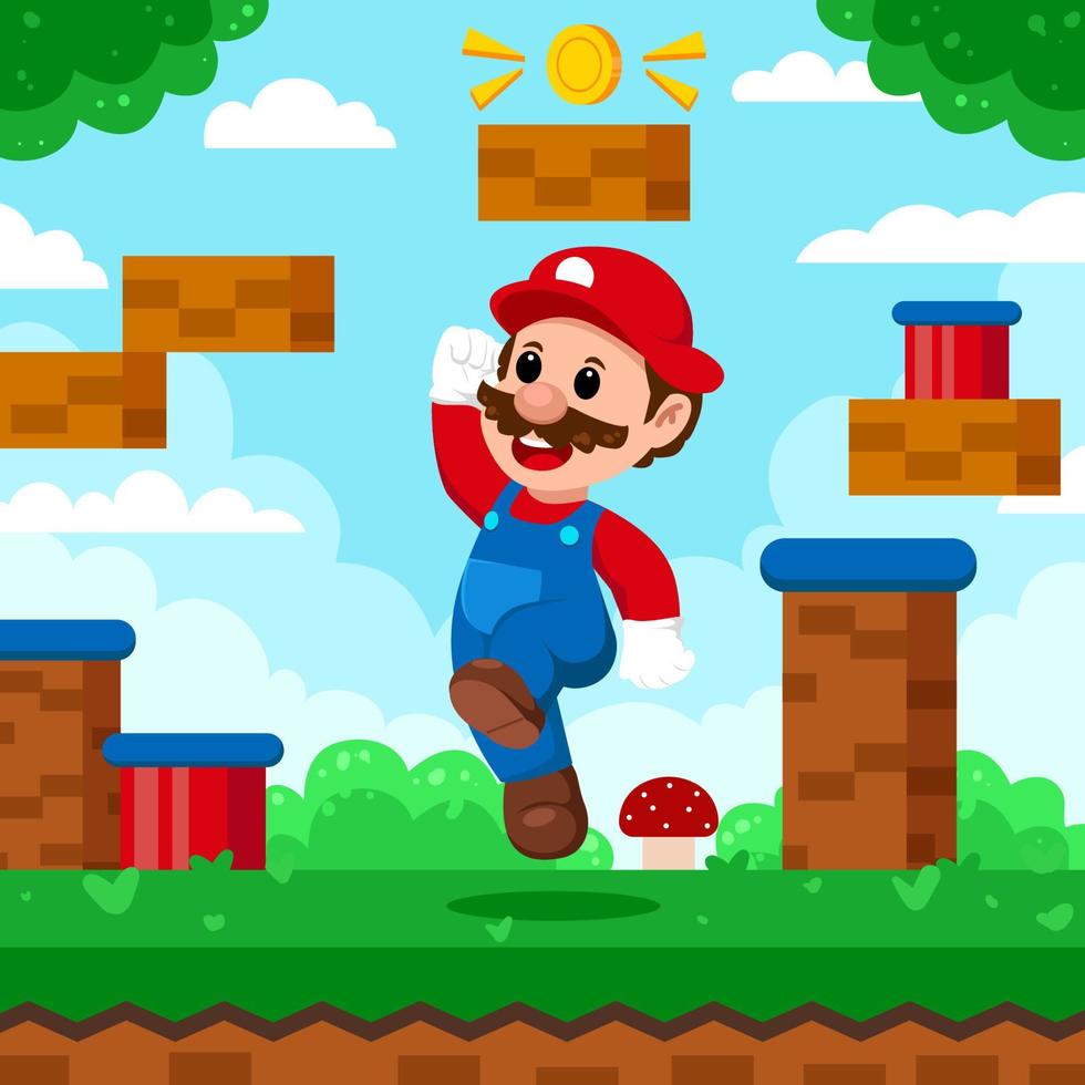 Cute Plumber Game Character vector