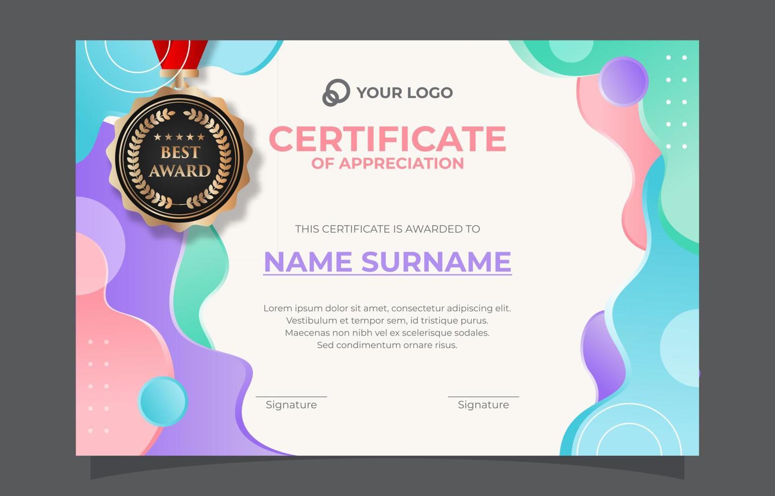 Professional Pastel Certificate of Appreciation Template vector