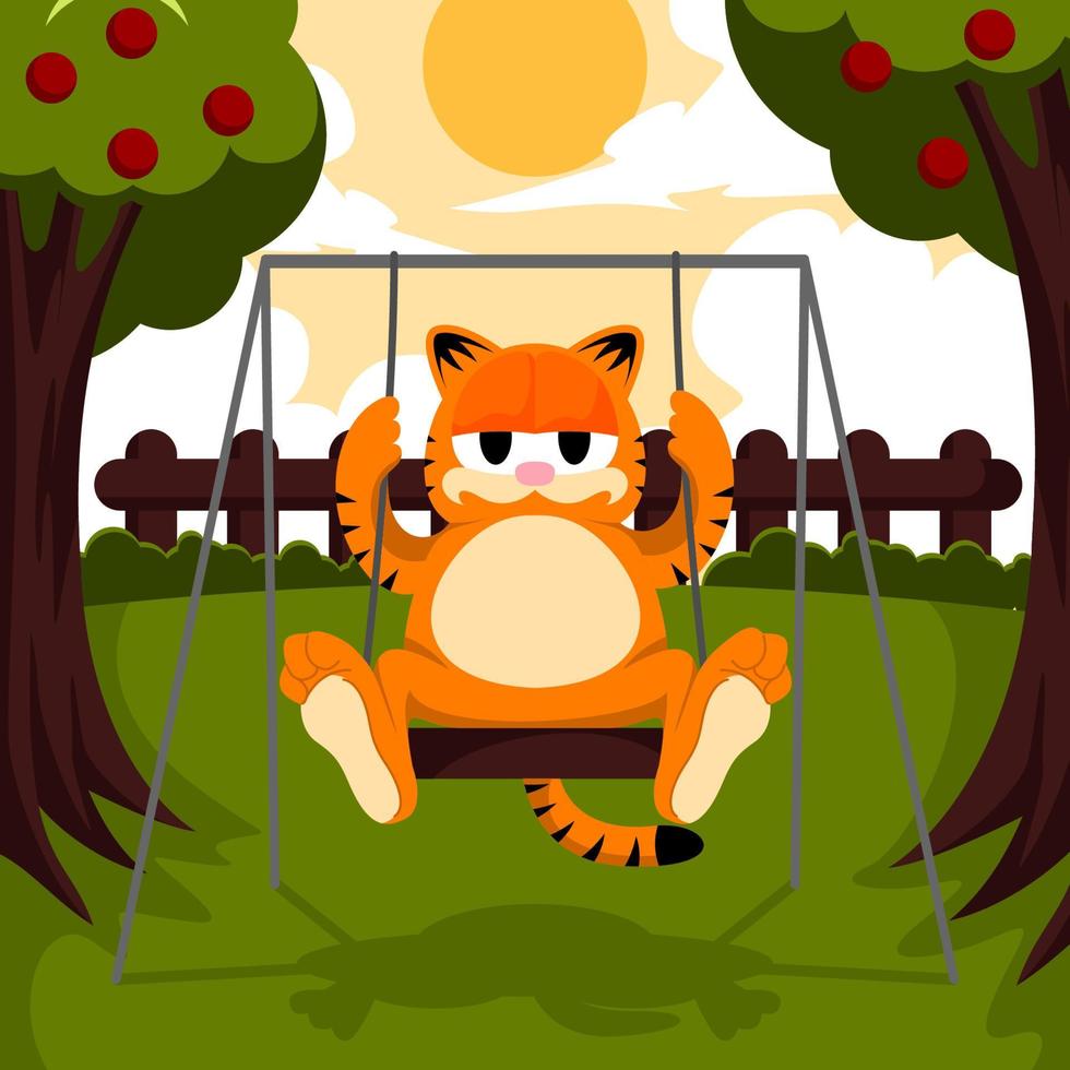 Orange Cat Play Swing in the Park vector