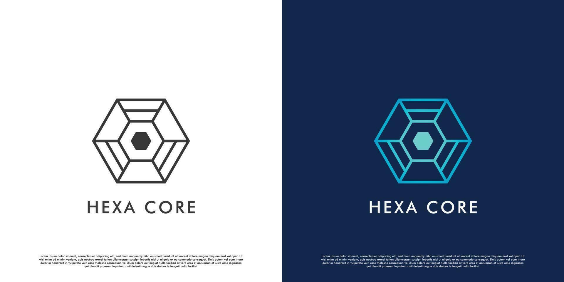 Core logo design illustration. Creative idea silhouette combination of hexagon and geometric core. Modern hexagon shape abstract template icon. Perfect for corporate web or app icons. vector