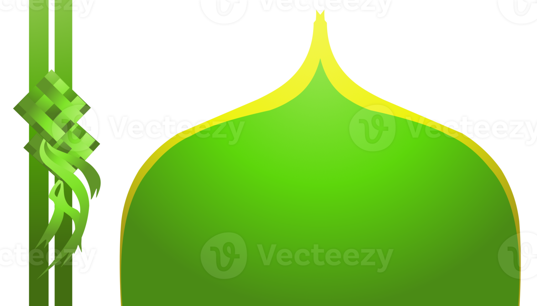 Contexte illustration de le thème de Ramadan et eid al-fitr et eid al adha, avec des photos de vert et Jaune mosquée dômes et vert diamants ou ketupat musulman emballé riz png