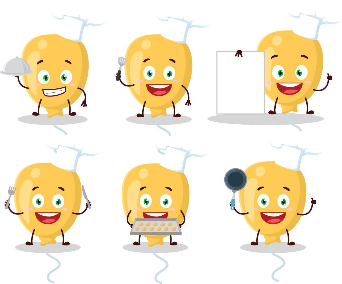 Cartoon character of yellow balloon with various chef emoticons vector