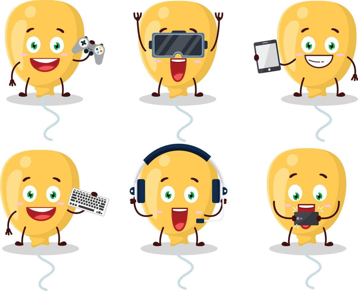 Yellow Balloon cartoon character are playing games with various cute emoticons vector