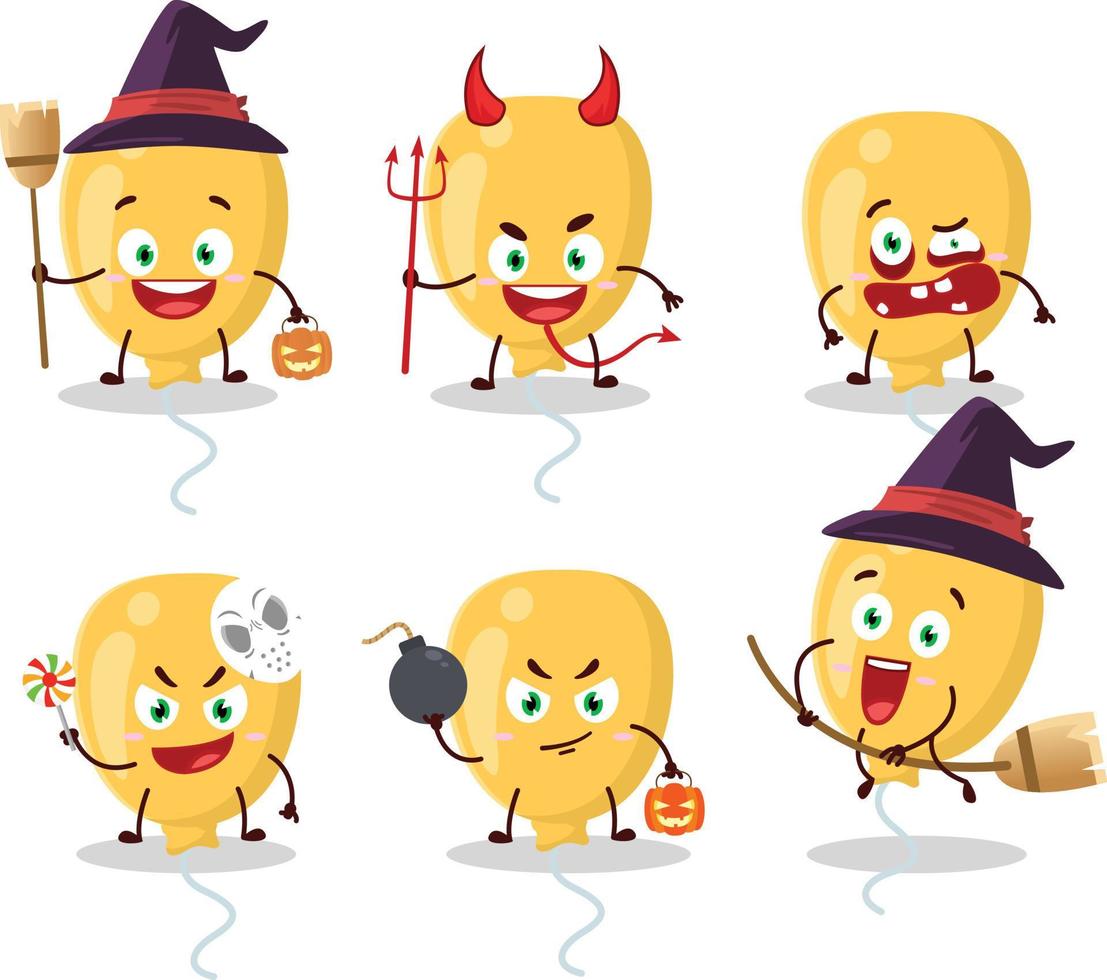 Víspera de Todos los Santos expresión emoticones con dibujos animados personaje de amarillo globo vector