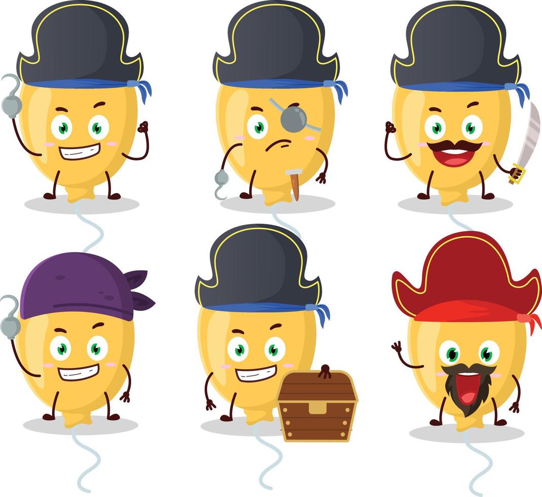 dibujos animados personaje de amarillo globo con varios piratas emoticones vector