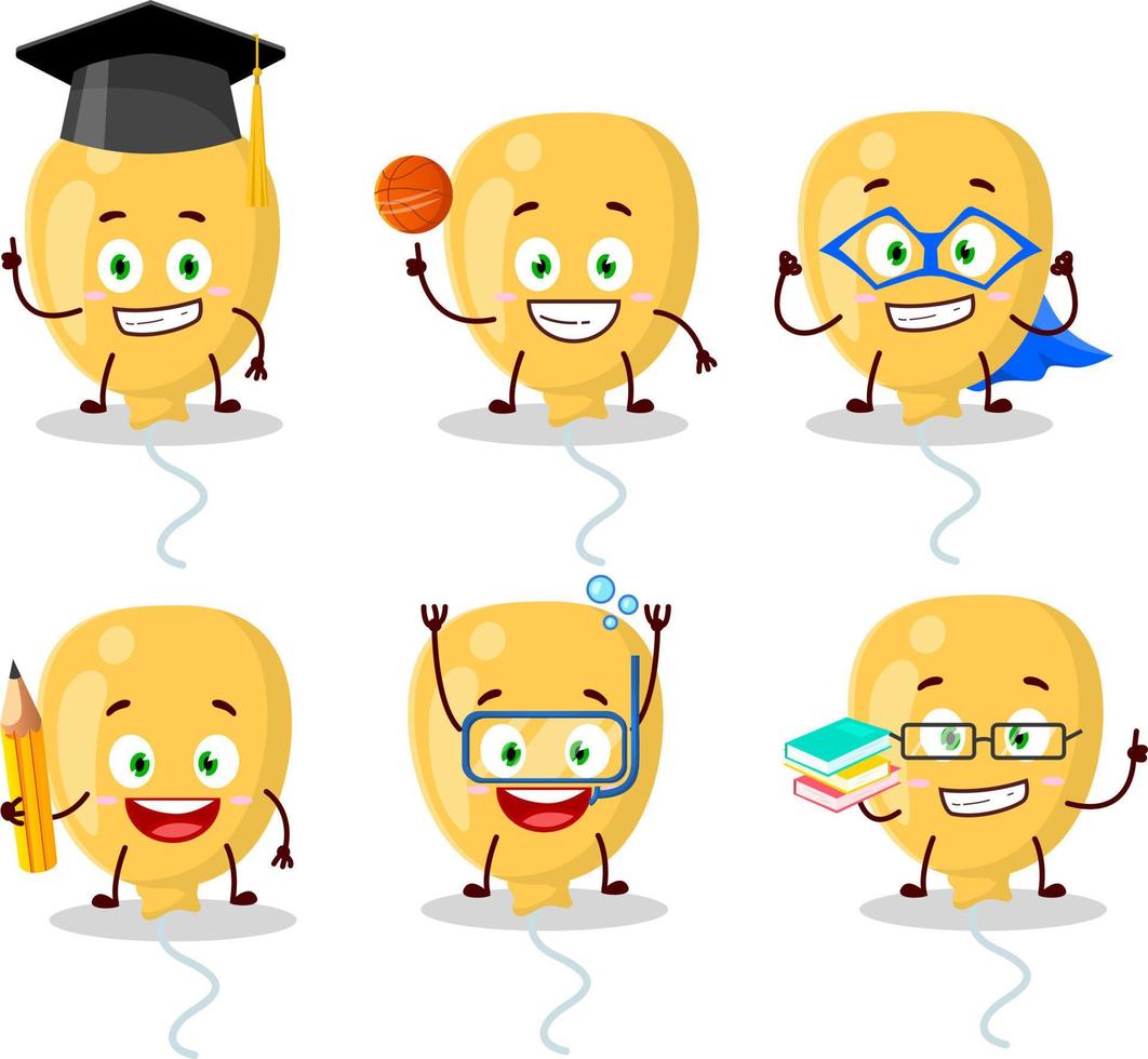 School student of yellow balloon cartoon character with various expressions vector