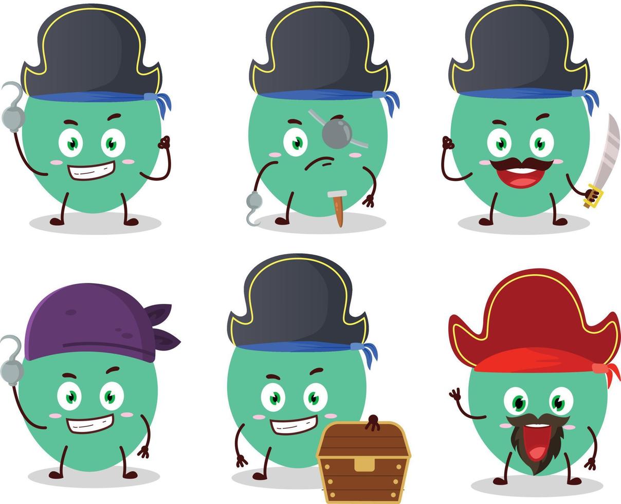 Cartoon character of green balloon with various pirates emoticons vector