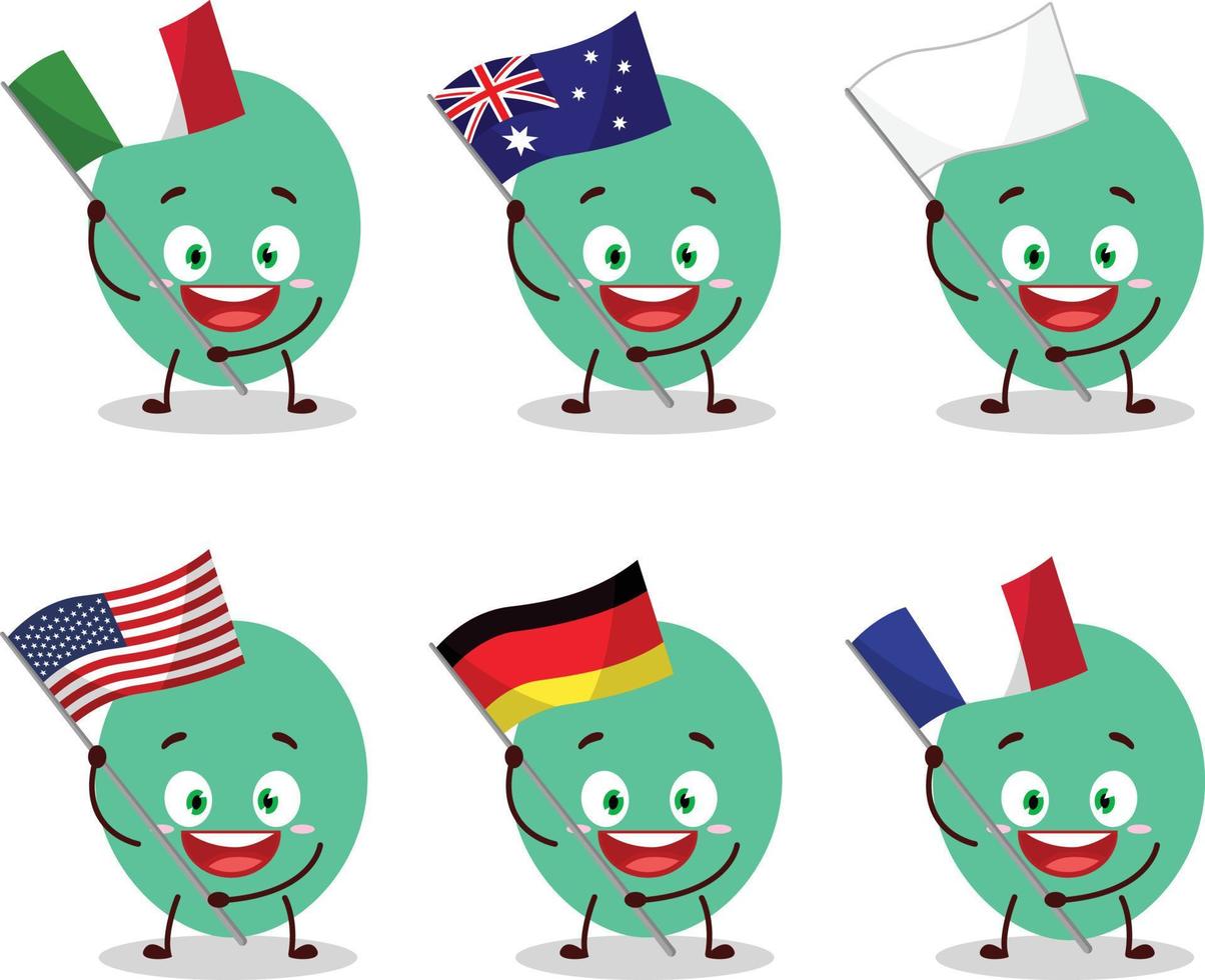 Green balloon cartoon character bring the flags of various countries vector