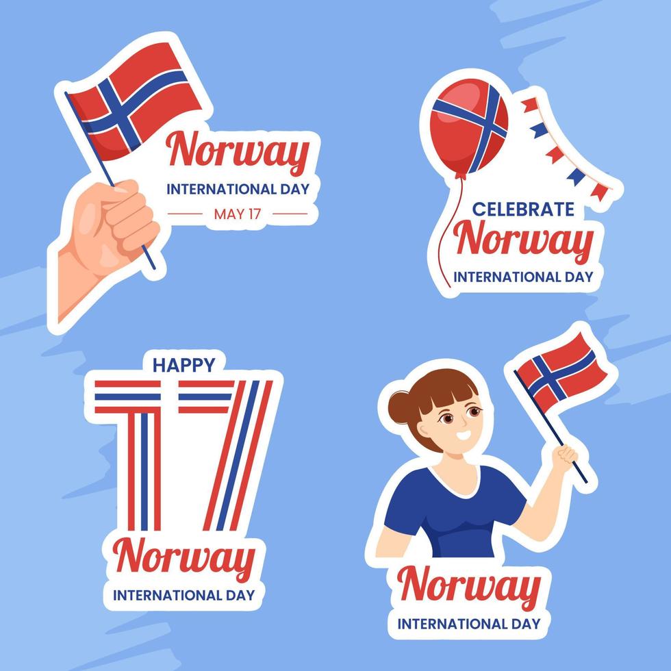 Norway National Day Label Flat Cartoon Hand Drawn Templates Background Illustration vector