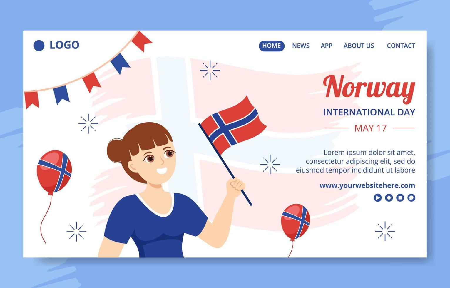 Noruega nacional día social medios de comunicación aterrizaje página plano dibujos animados mano dibujado modelo ilustración vector