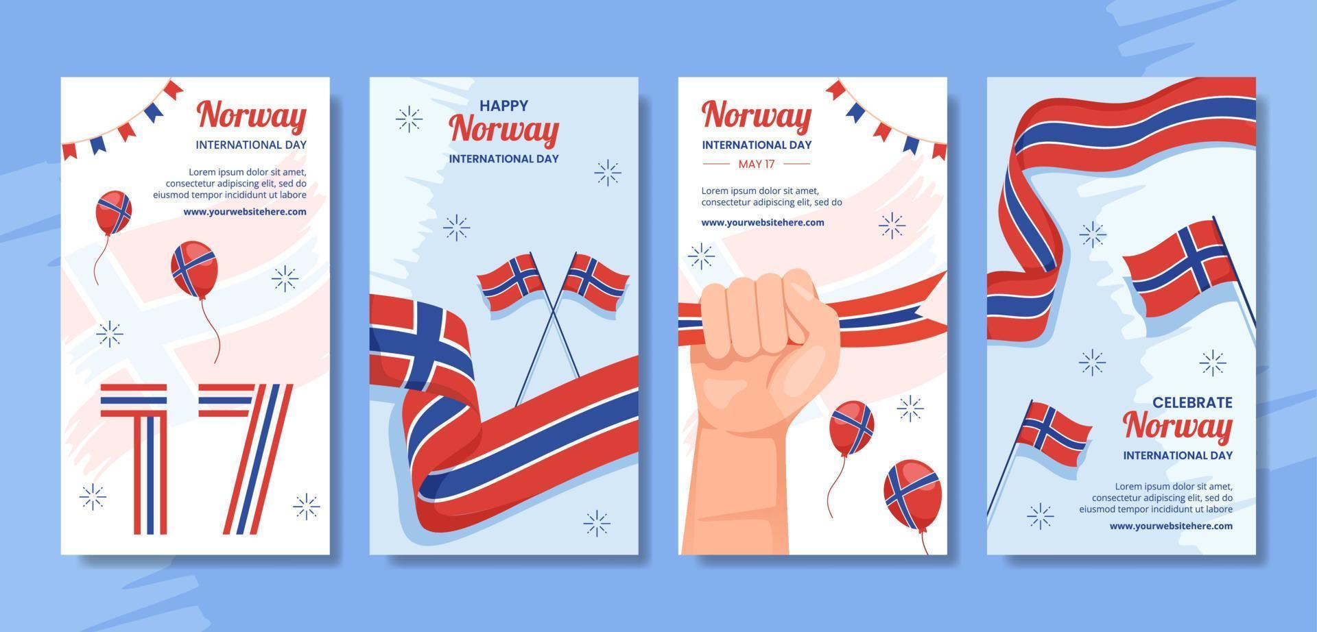 Norway National Day Social Media Stories Flat Cartoon Hand Drawn Templates Illustration vector