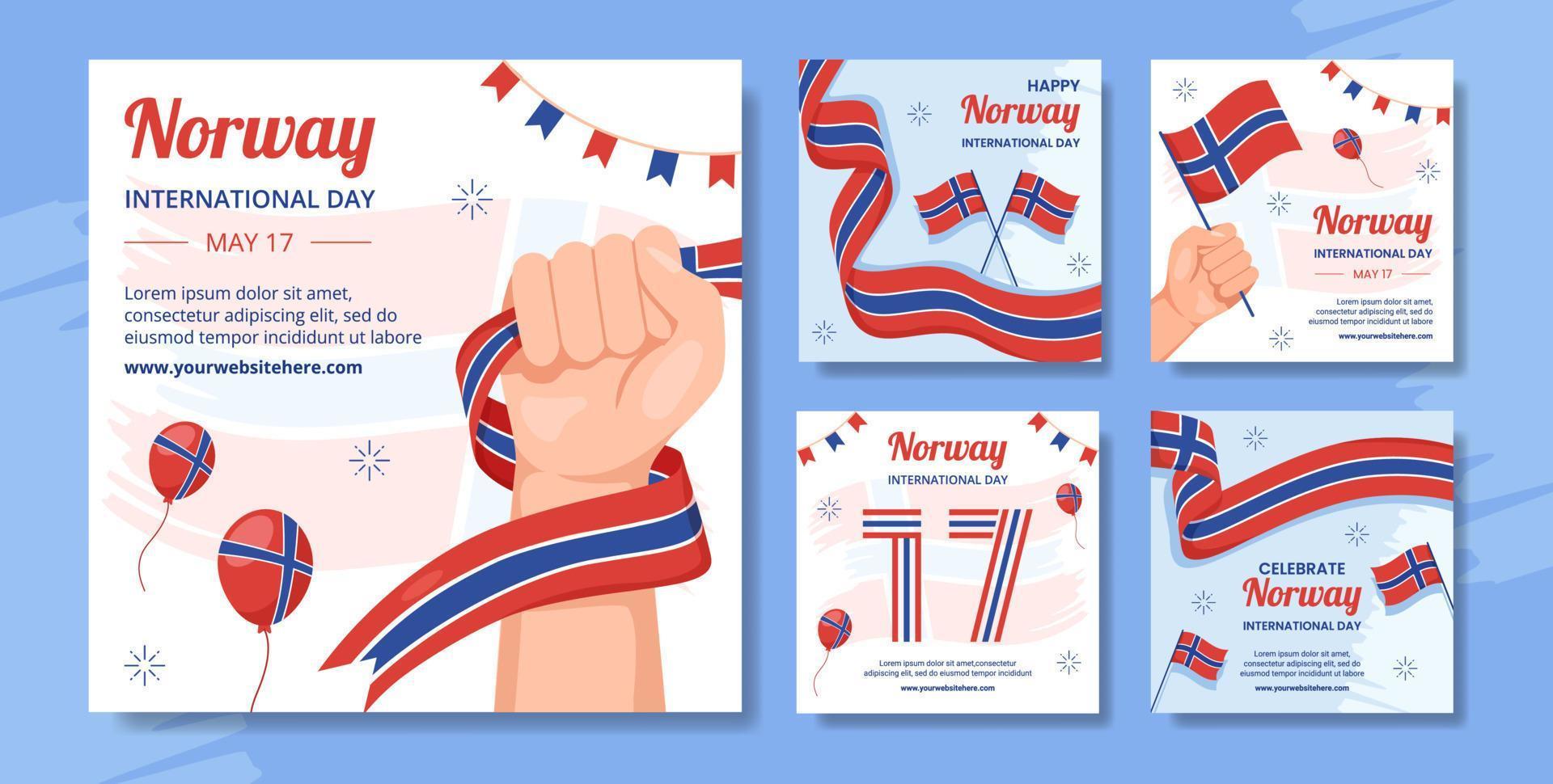 Norway National Day Social Media Post Flat Cartoon Hand Drawn Templates Background Illustration vector