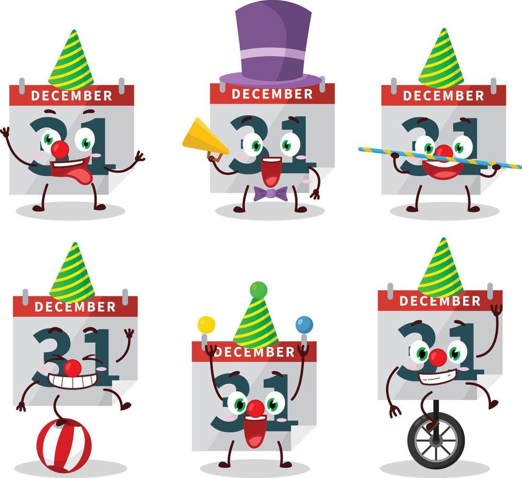 dibujos animados personaje de diciembre 31 calendario con varios circo muestra vector