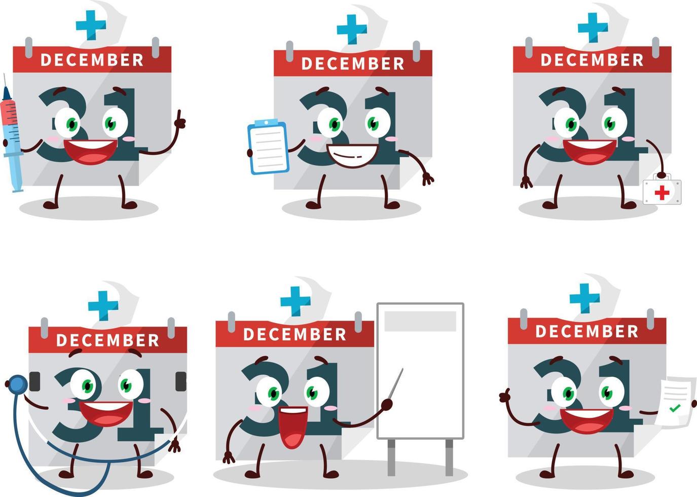 Doctor profession emoticon with december 31th calendar cartoon character vector