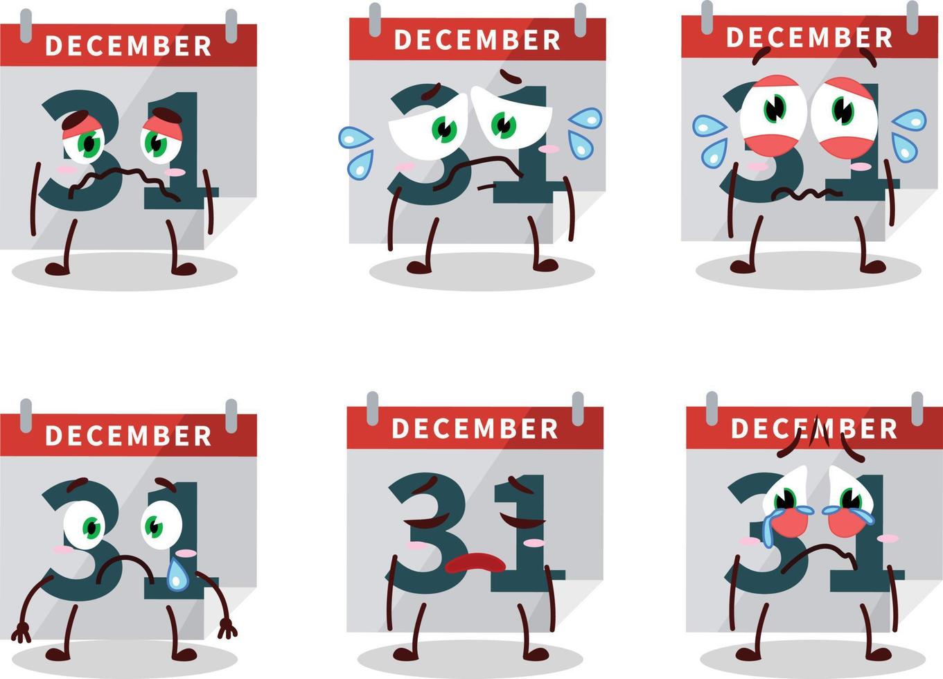 December 31th calendar cartoon character with sad expression vector