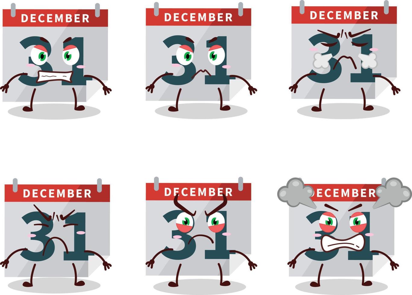 December 31th calendar cartoon character with various angry expressions vector