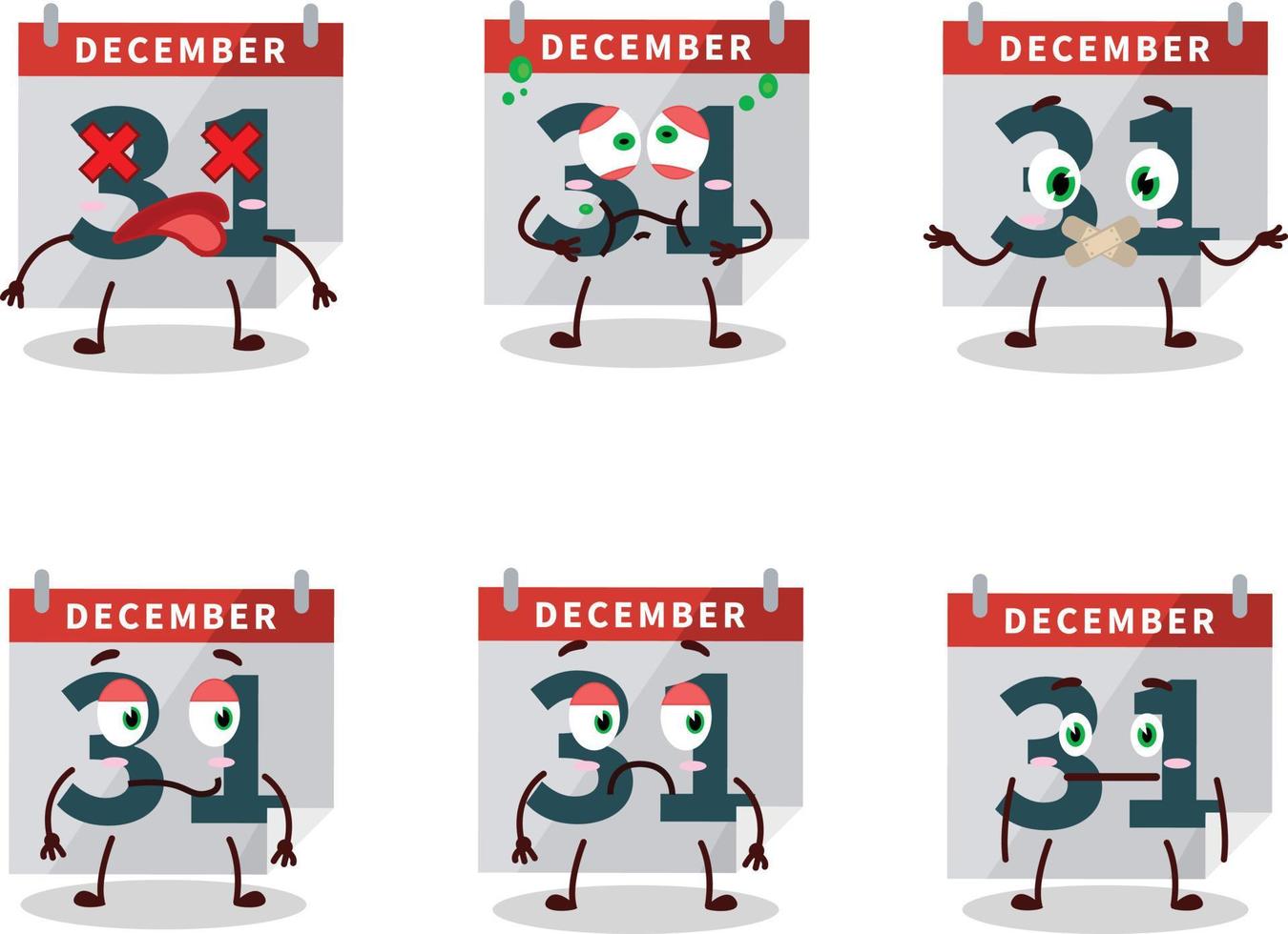 December 31th calendar cartoon character with nope expression vector