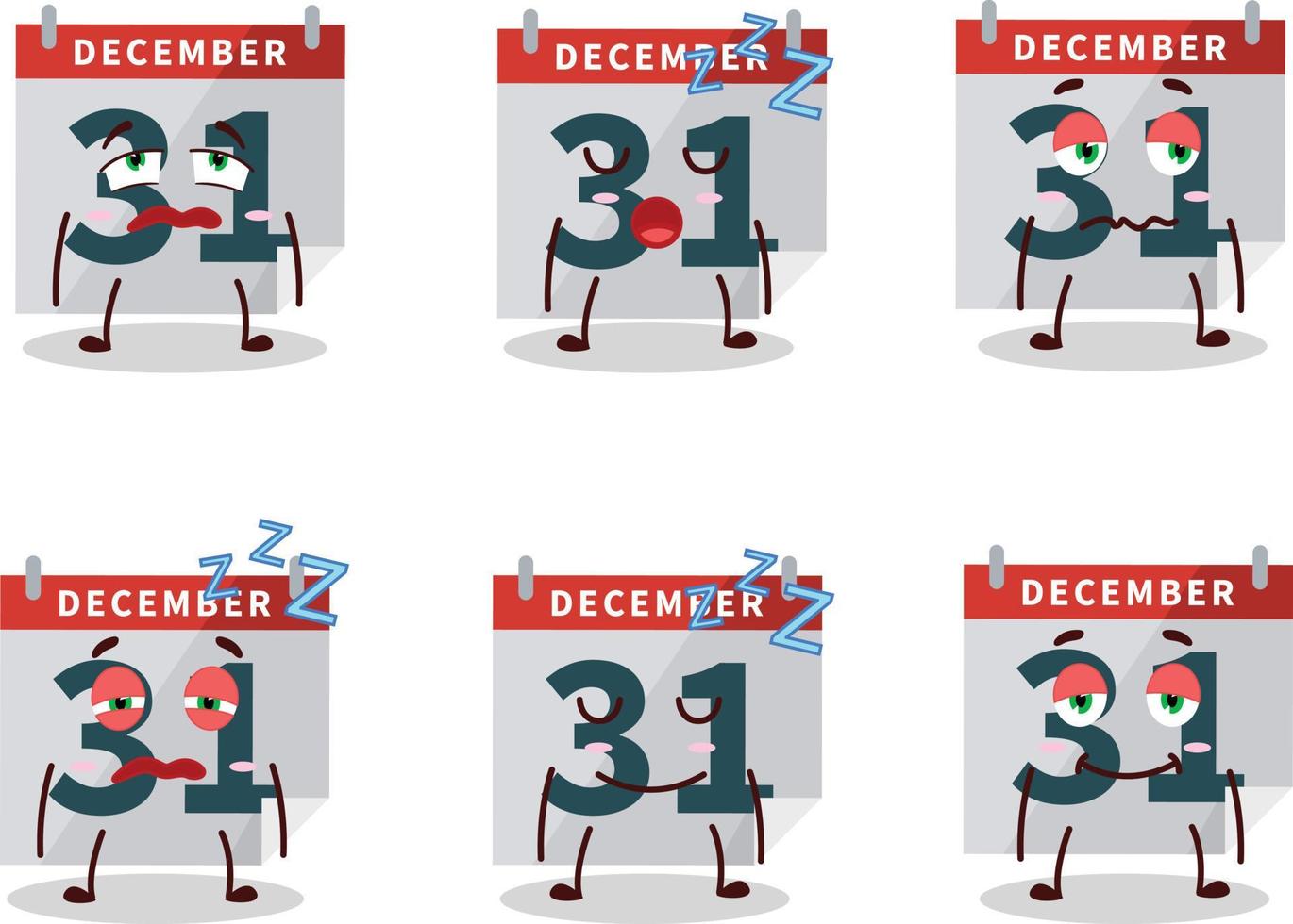 Cartoon character of december 31th calendar with sleepy expression vector