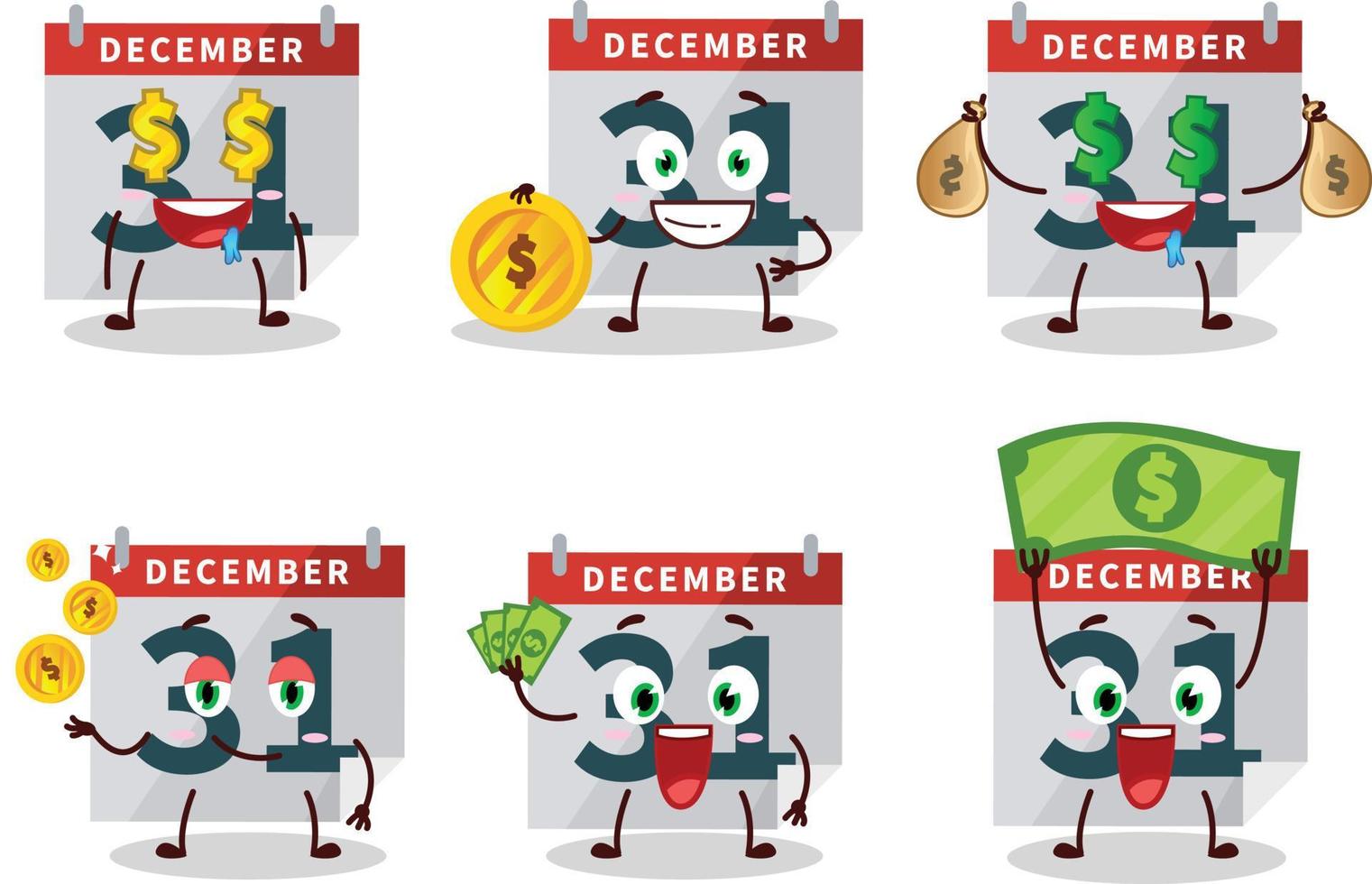 December 31th calendar cartoon character with cute emoticon bring money vector