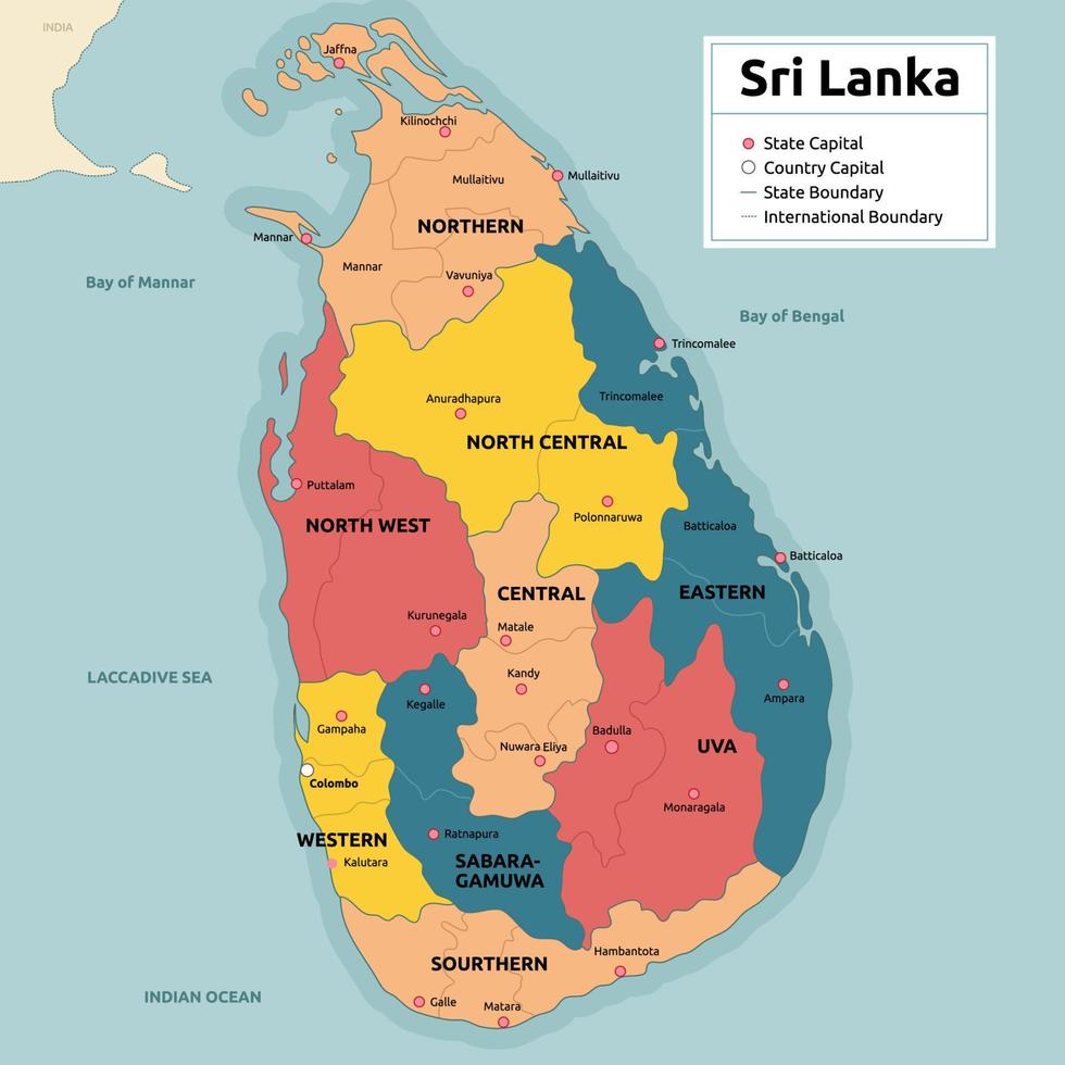 detallado país mapa de sri lanka vector