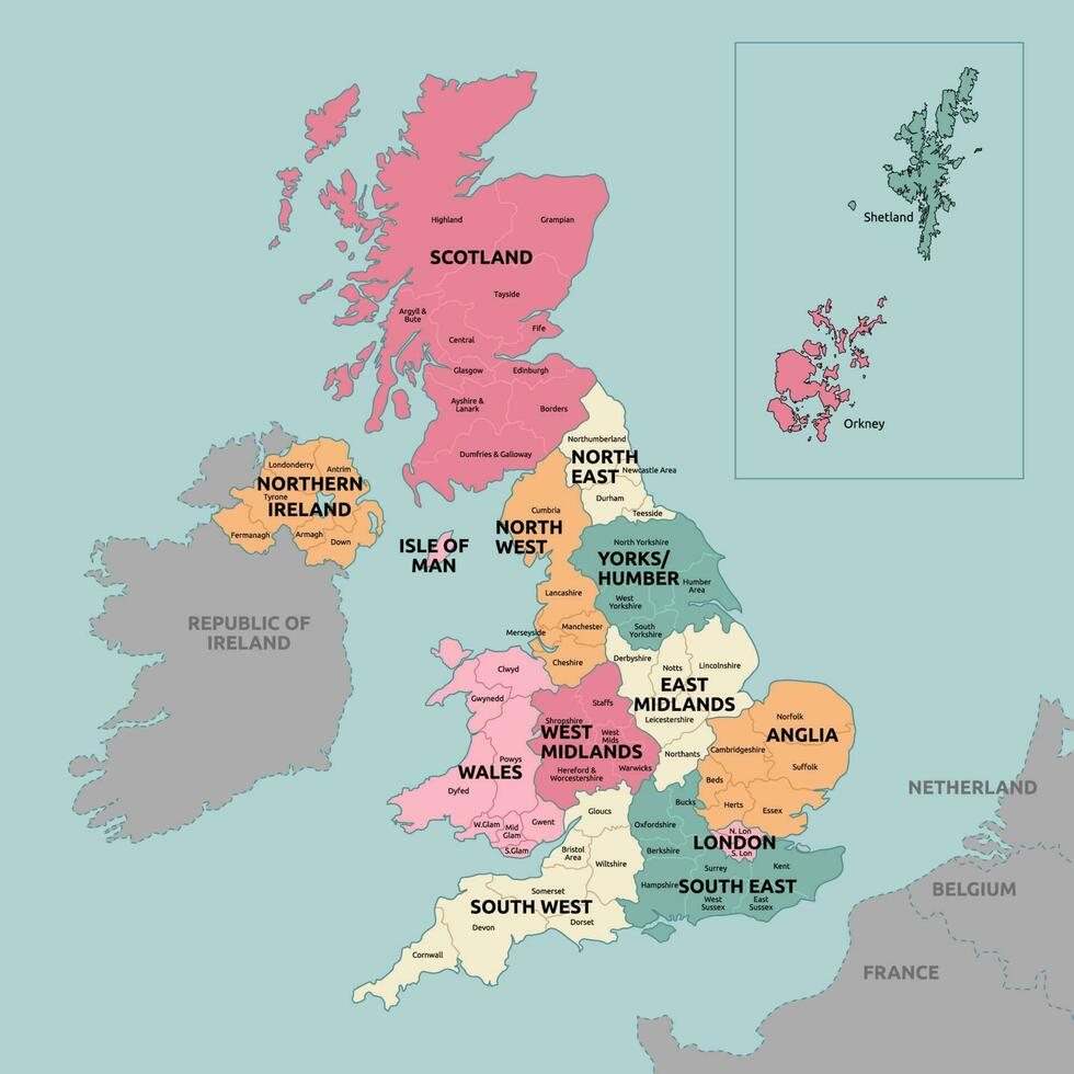 Detailed Country Map of United Kingdom vector