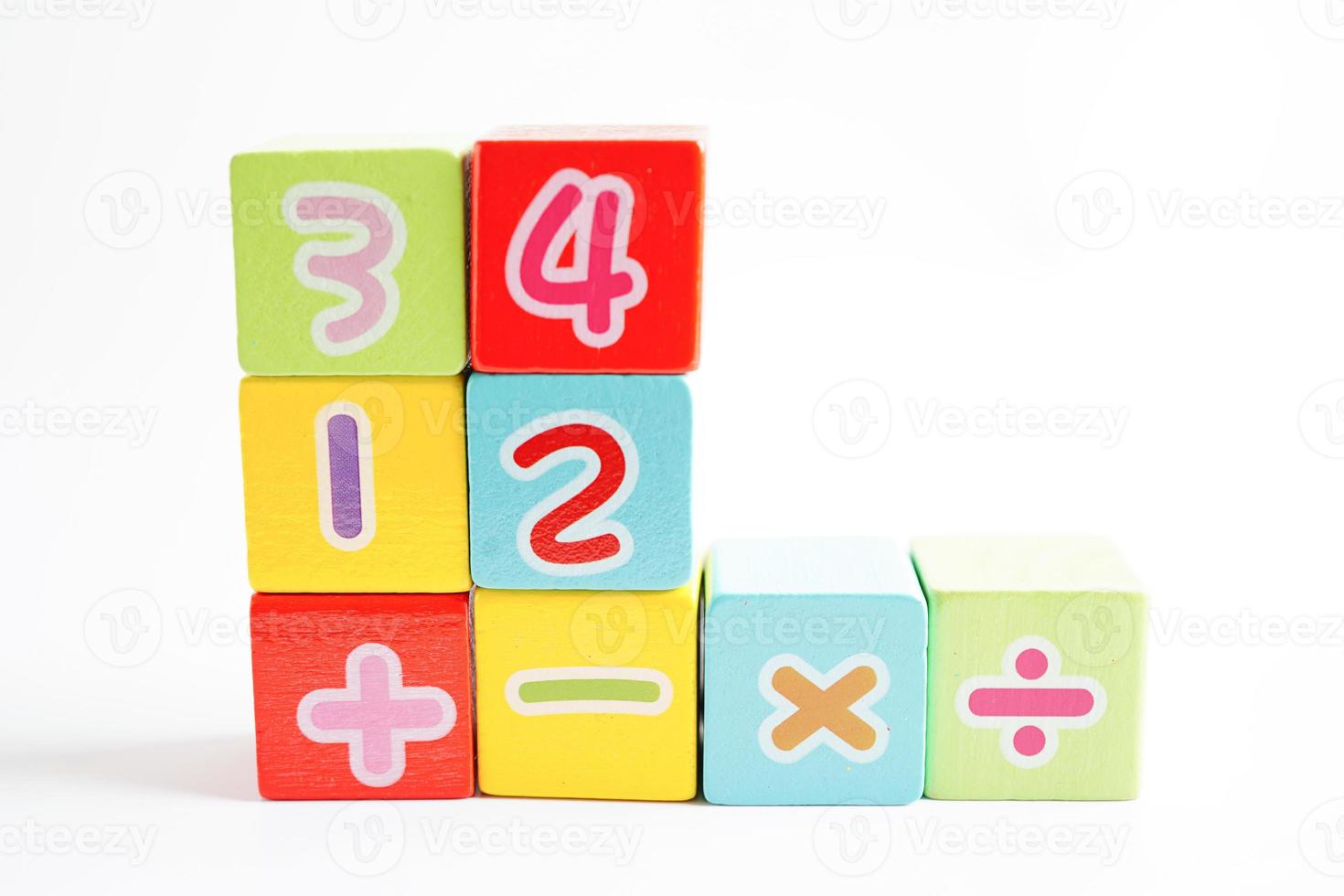 Number wood block cubes for learning Mathematic, education math concept. photo