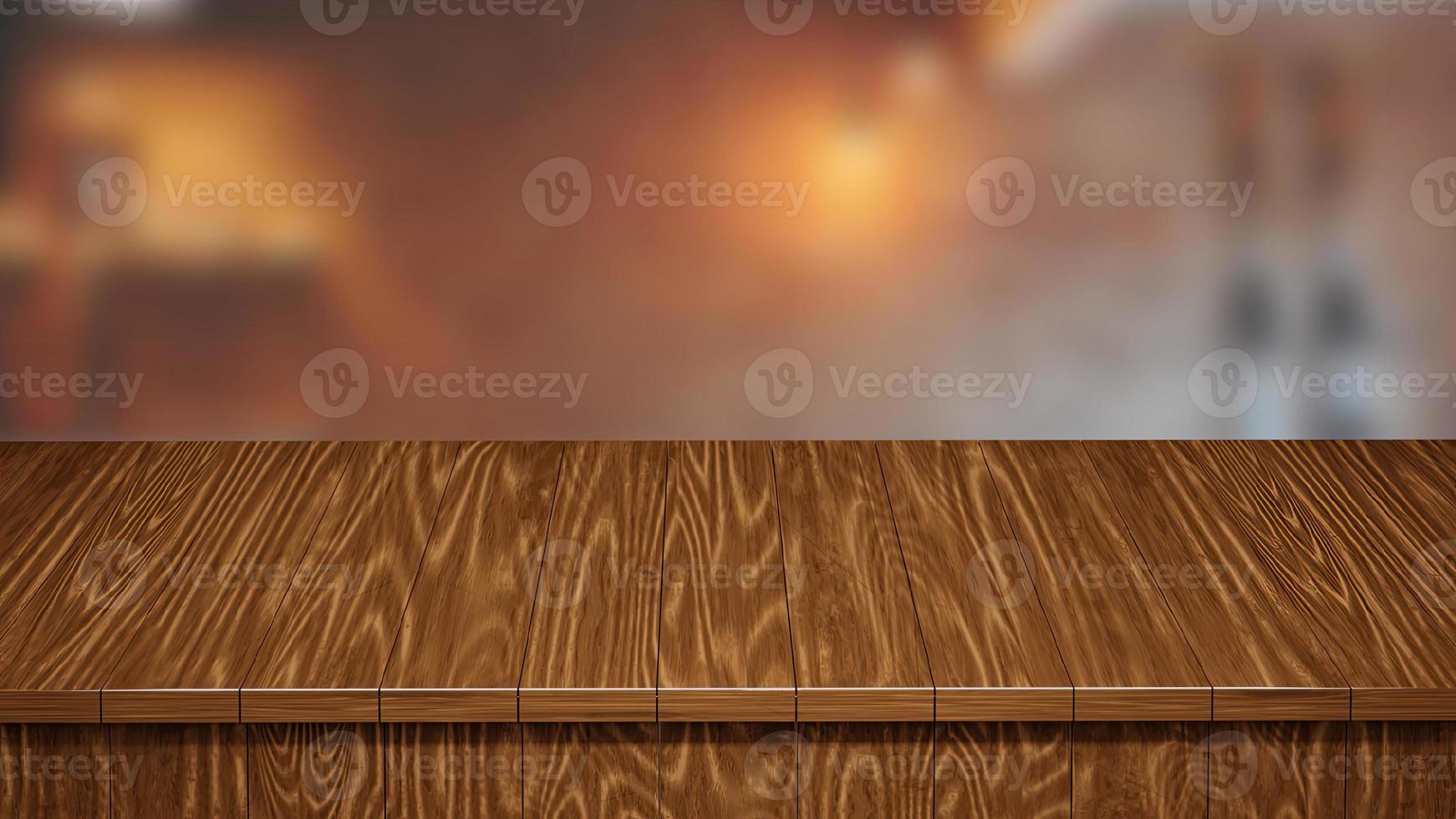 Realistic Wood table, Wood Board top front view 3d render with a blurred background photo