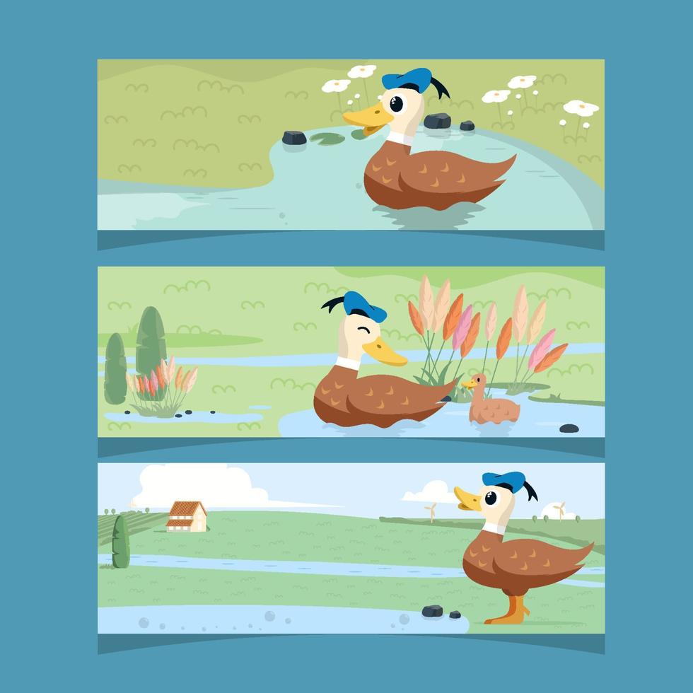 Ducks In The Pond Banner Set vector