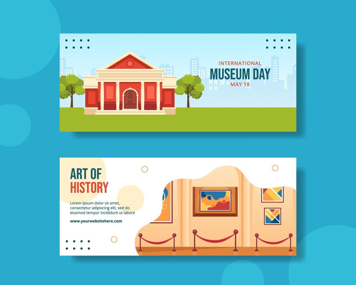 International Museum Day Horizontal Banner Cartoon Hand Drawn Templates Background Illustration vector