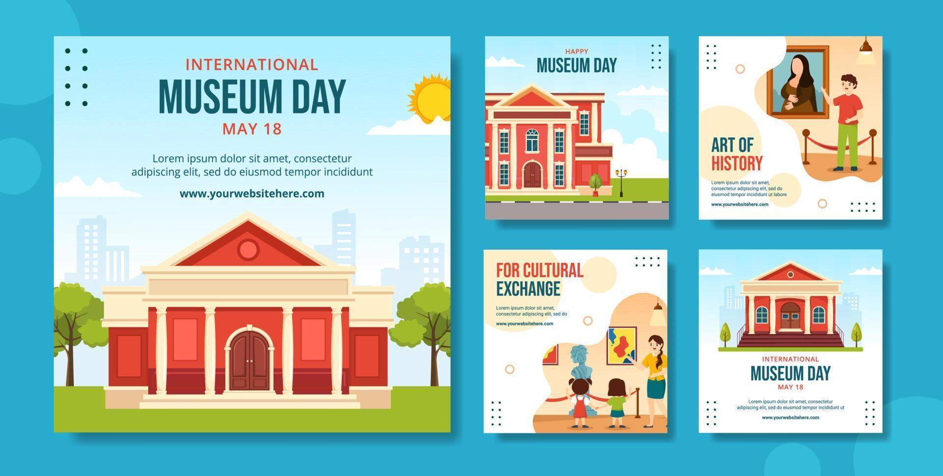 International Museum Day Social Media Post Flat Cartoon Hand Drawn Templates Background Illustration vector