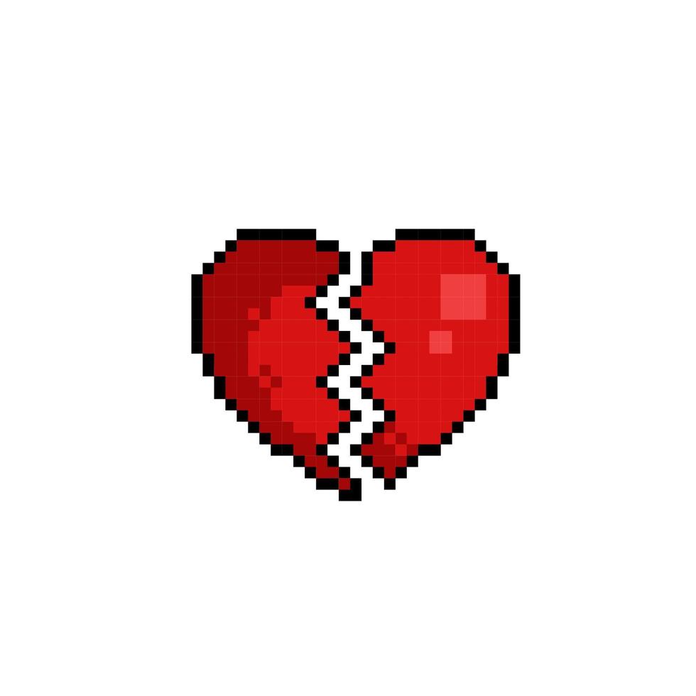 broken heart in pixel art style vector