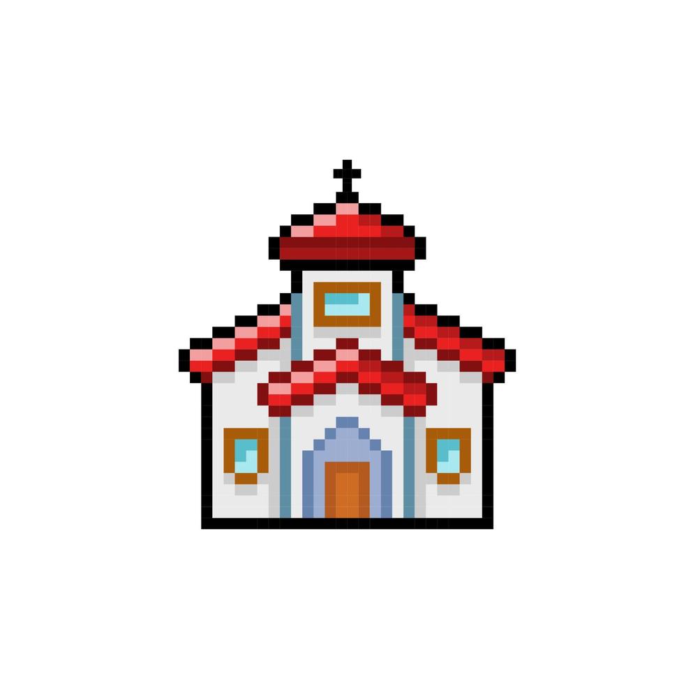 church building in pixel art style vector